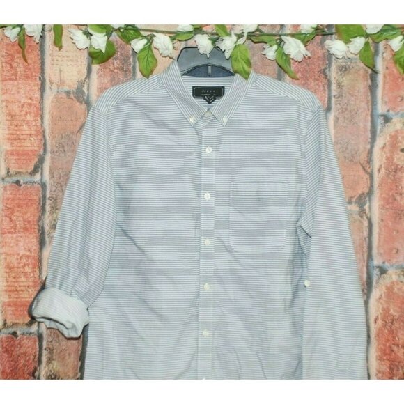 21 Men Men's Gray Striped Shirt Size L Roll Tab - Picture 2 of 10